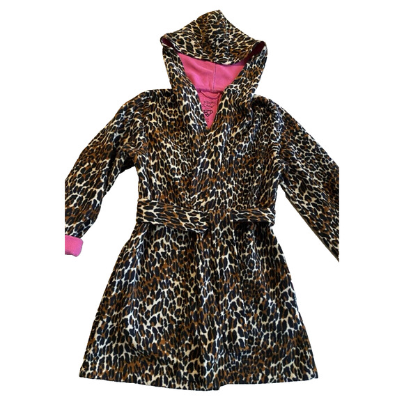 BETSEY JOHNSON Fleece Robe Womens S Small Leopard Print w Belt & Hood Soft Robe - Picture 6 of 16